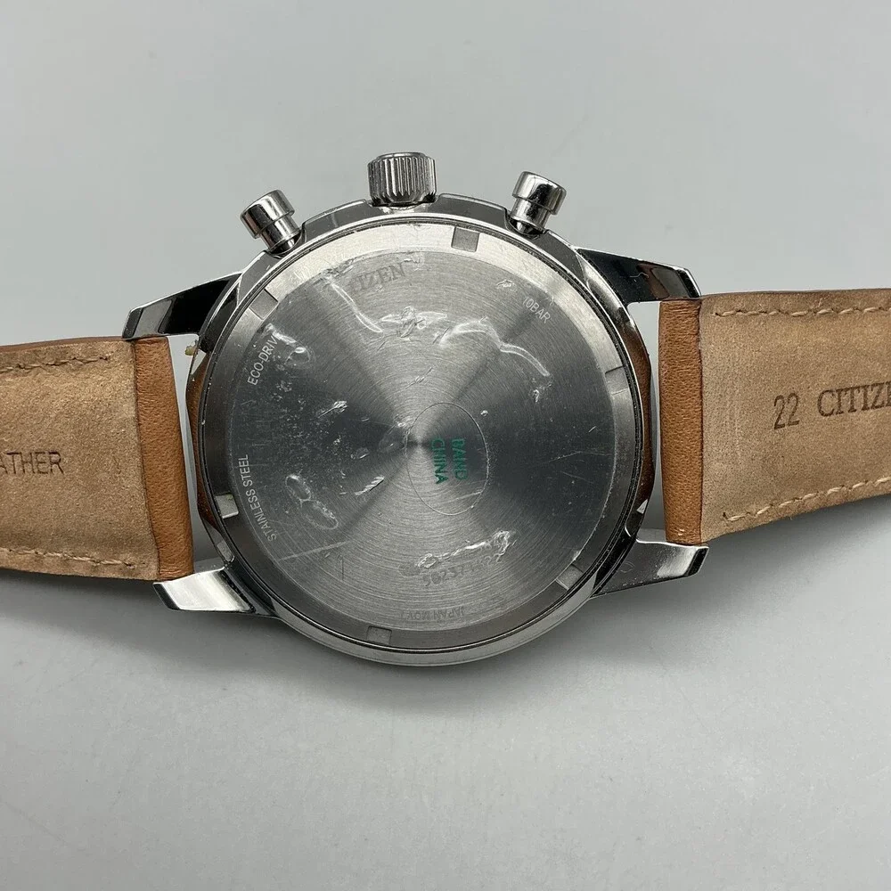 Citizen Eco-Drive Weekender Men Watch 44mm Silver Tone Brown Leather Chronograph